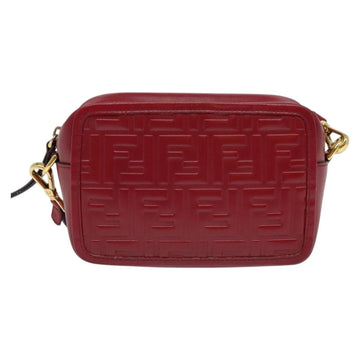 FENDI Zucca Shoulder Bag Leather Red Gold Auth 125736 - 0