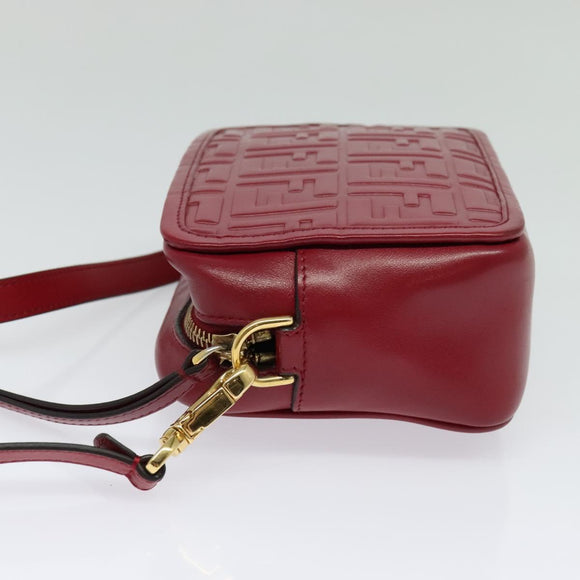 FENDI Zucca Shoulder Bag Leather Red Gold Auth 125736