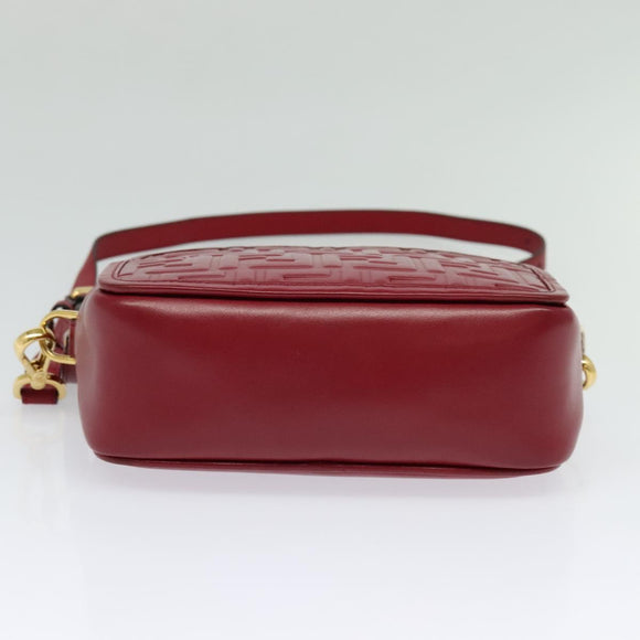 FENDI Zucca Shoulder Bag Leather Red Gold Auth 125736