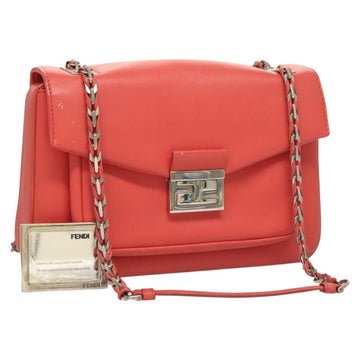 FENDI Chain Shoulder Bag Leather Pink Silver Auth 125738
