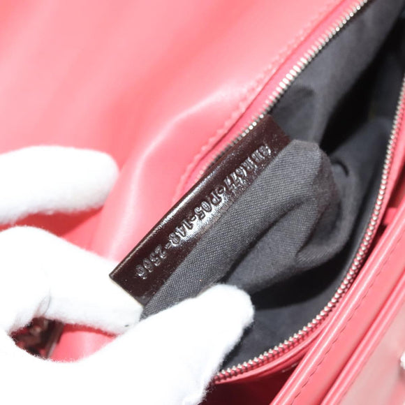 FENDI Chain Shoulder Bag Leather Pink Silver Auth 125738