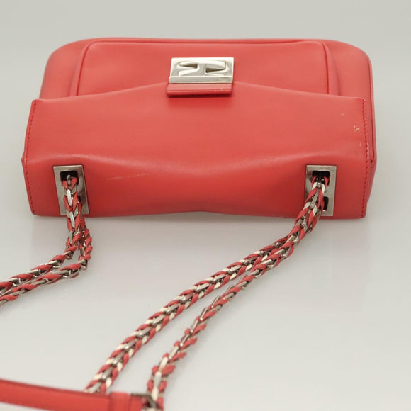FENDI Chain Shoulder Bag Leather Pink Silver Auth 125738