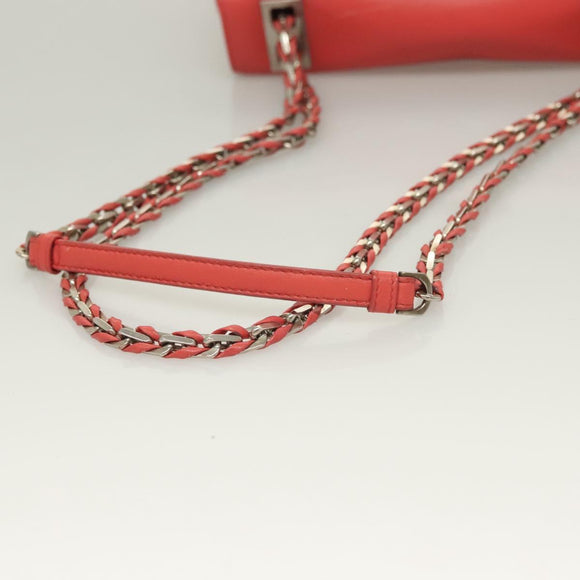 FENDI Chain Shoulder Bag Leather Pink Silver Auth 125738