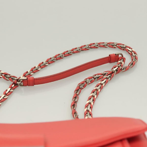 FENDI Chain Shoulder Bag Leather Pink Silver Auth 125738