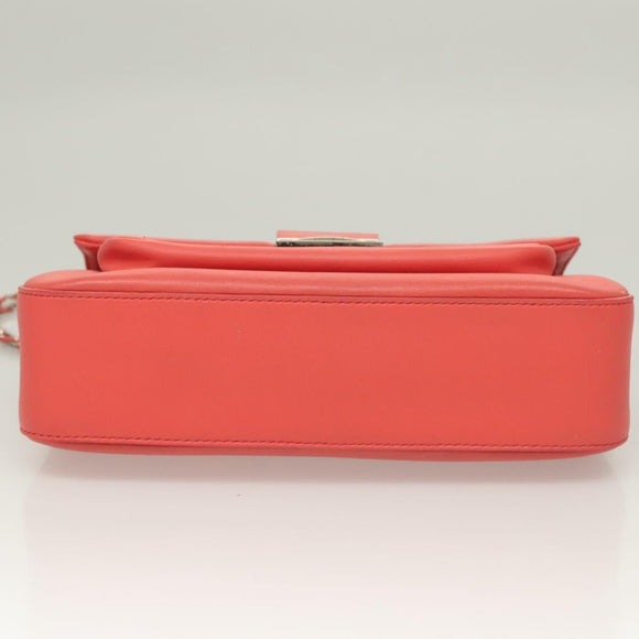 FENDI Chain Shoulder Bag Leather Pink Silver Auth 125738
