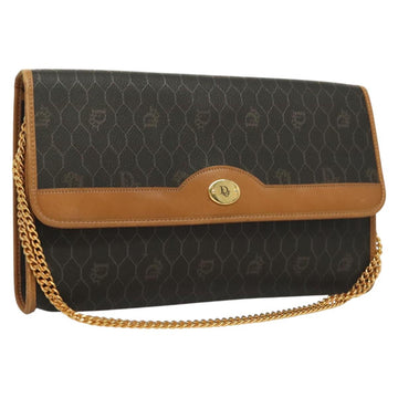 Christian Dior Honeycomb Canvas Chain Shoulder Bag PVC Black Gold Auth 125740