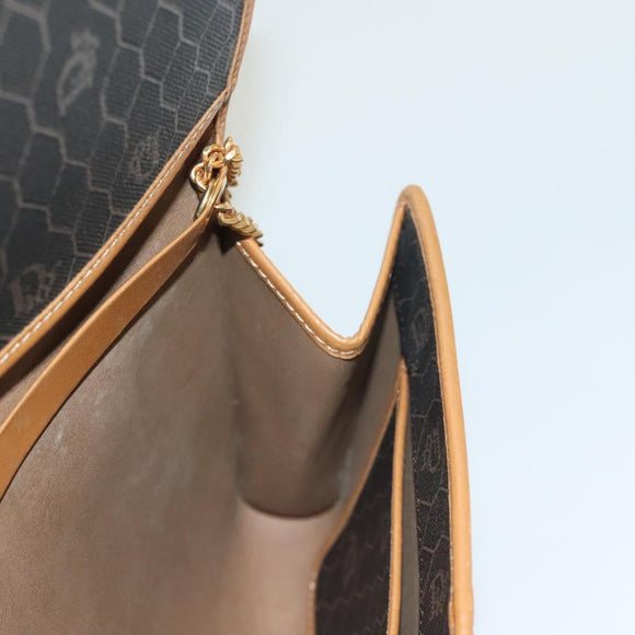 Christian Dior Honeycomb Canvas Chain Shoulder Bag PVC Black Gold Auth 125740