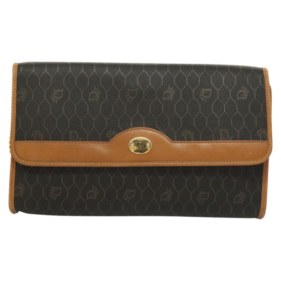 Christian Dior Honeycomb Canvas Chain Shoulder Bag PVC Black Gold Auth 125740