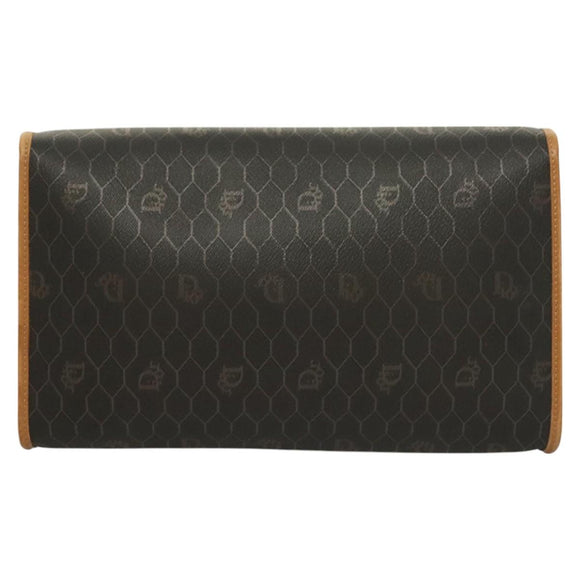 Christian Dior Honeycomb Canvas Chain Shoulder Bag PVC Black Gold Auth 125740