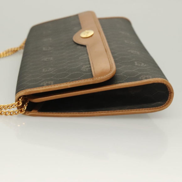 Christian Dior Honeycomb Canvas Chain Shoulder Bag PVC Black Gold Auth 125740