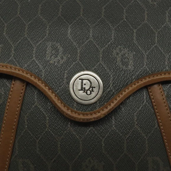 Christian Dior Honeycomb Canvas Shoulder Bag PVC Green Gold Auth 125741