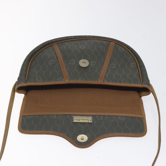 Christian Dior Honeycomb Canvas Shoulder Bag PVC Green Gold Auth 125741