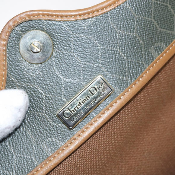 Christian Dior Honeycomb Canvas Shoulder Bag PVC Green Gold Auth 125741