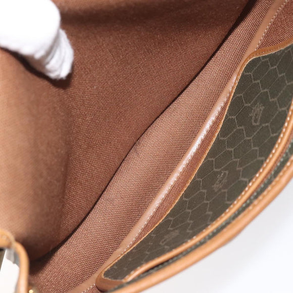 Christian Dior Honeycomb Canvas Shoulder Bag PVC Green Gold Auth 125741