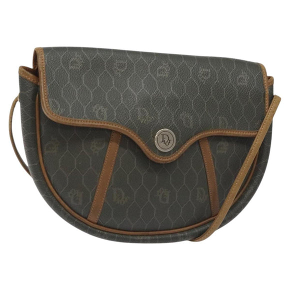 Christian Dior Honeycomb Canvas Shoulder Bag PVC Green Gold Auth 125741