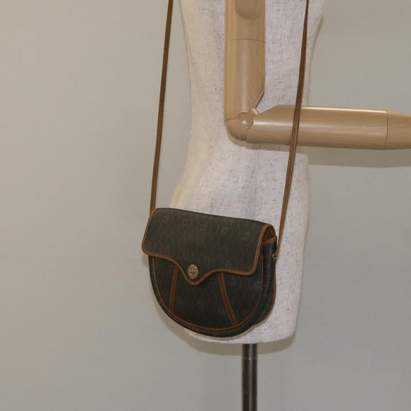 Christian Dior Honeycomb Canvas Shoulder Bag PVC Green Gold Auth 125741