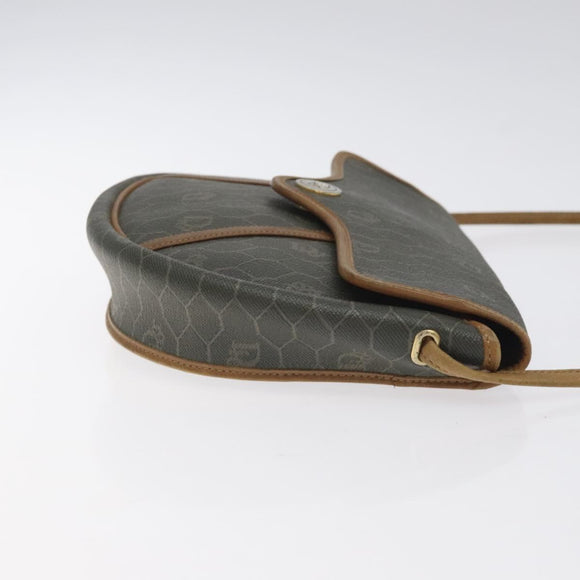 Christian Dior Honeycomb Canvas Shoulder Bag PVC Green Gold Auth 125741