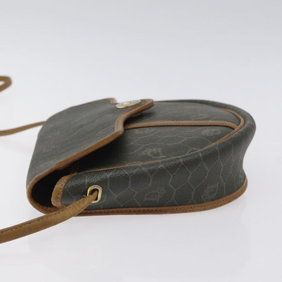 Christian Dior Honeycomb Canvas Shoulder Bag PVC Green Gold Auth 125741