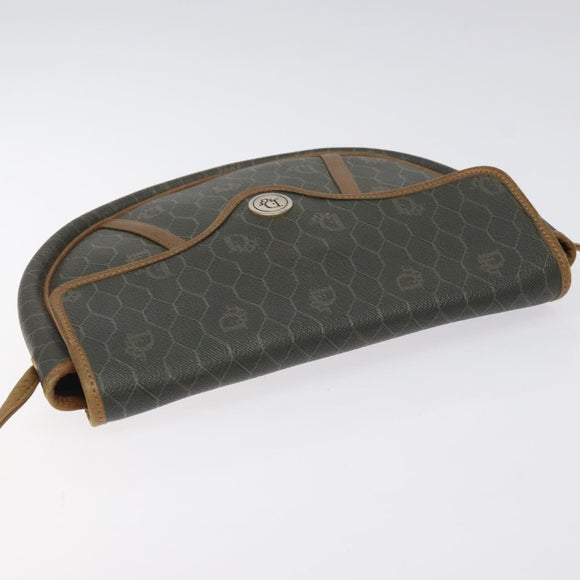 Christian Dior Honeycomb Canvas Shoulder Bag PVC Green Gold Auth 125741