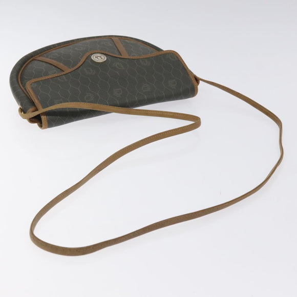 Christian Dior Honeycomb Canvas Shoulder Bag PVC Green Gold Auth 125741