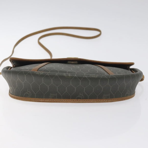 Christian Dior Honeycomb Canvas Shoulder Bag PVC Green Gold Auth 125741