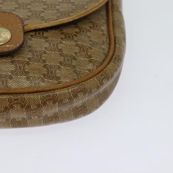 CELINE Macadam Canvas Shoulder Bag Beige Gold Auth 125742