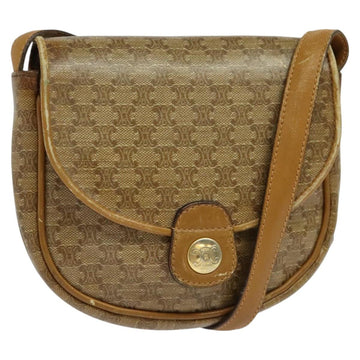 CELINE Macadam Canvas Shoulder Bag Beige Gold Auth 125742