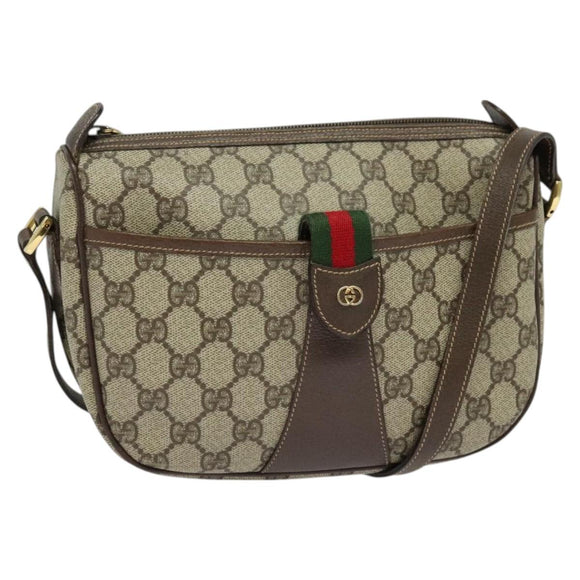 GUCCI GG Supreme Web Sherry Line Bag PVC Beige Gold 001 123 6177 Auth 125752