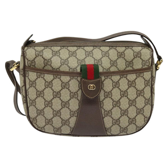 GUCCI GG Supreme Web Sherry Line Bag PVC Beige Gold 001 123 6177 Auth 125752