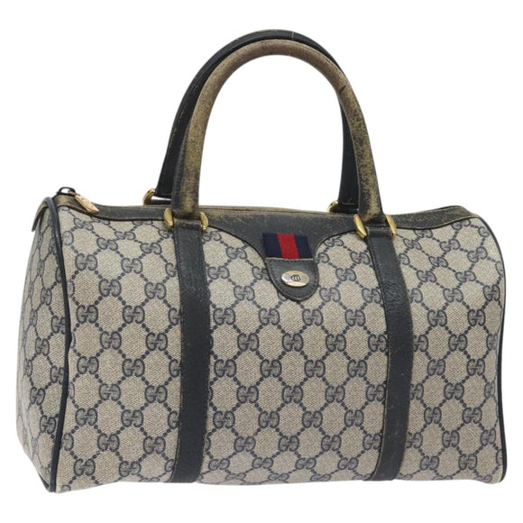 GUCCI GG Supreme Sherry Line Hand Bag PVC Navy Gold Red 69 02 007 Auth 125754