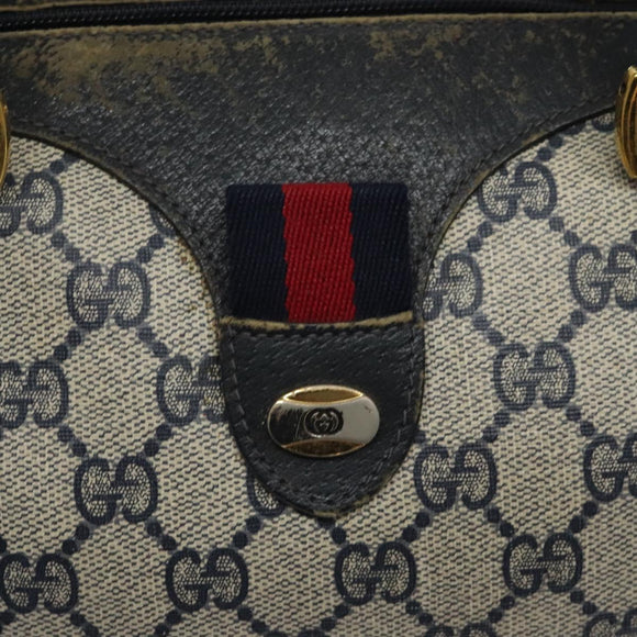 GUCCI GG Supreme Sherry Line Hand Bag PVC Navy Gold Red 69 02 007 Auth 125754