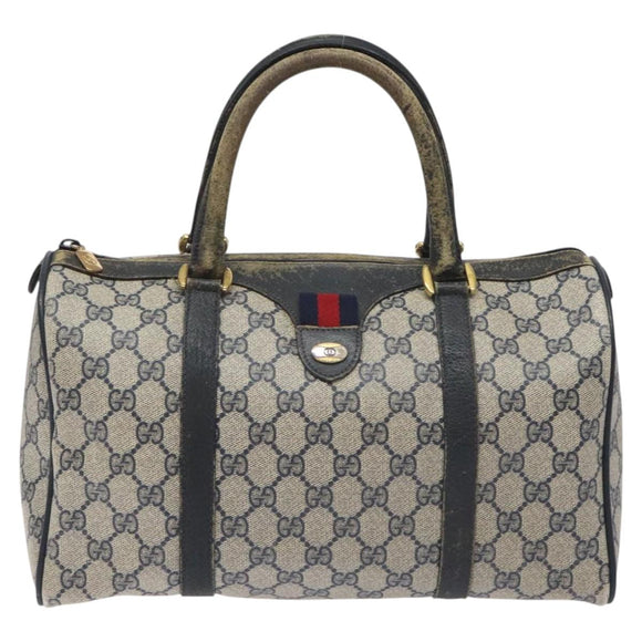 GUCCI GG Supreme Sherry Line Hand Bag PVC Navy Gold Red 69 02 007 Auth 125754