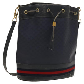 GUCCI Micro GG Supreme Sherry Line Shoulder Bag PVC Navy Gold Auth 125756