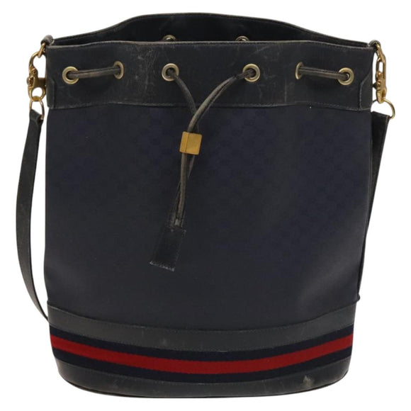 GUCCI Micro GG Supreme Sherry Line Shoulder Bag PVC Navy Gold Auth 125756