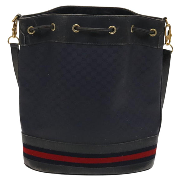 GUCCI Micro GG Supreme Sherry Line Shoulder Bag PVC Navy Gold Auth 125756
