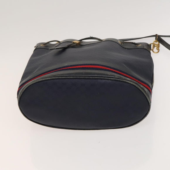 GUCCI Micro GG Supreme Sherry Line Shoulder Bag PVC Navy Gold Auth 125756