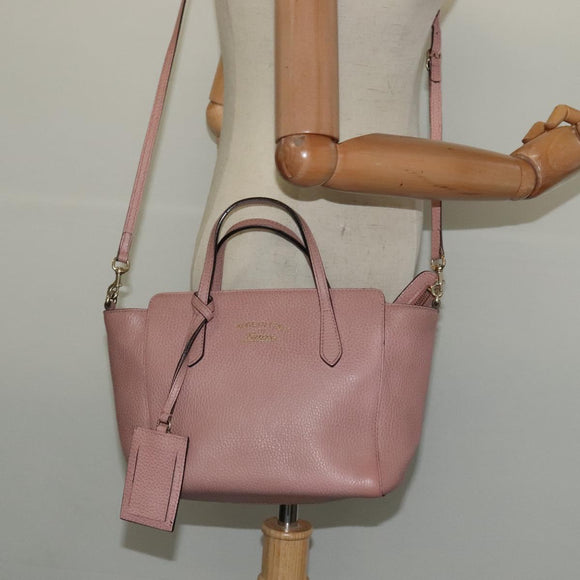 GUCCI Hand Bag Leather 2way Pink Gold 368827 Auth 125758