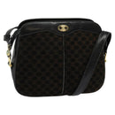 CELINE Macadam Canvas Shoulder Bag Suede Black Gold Auth 125764-1