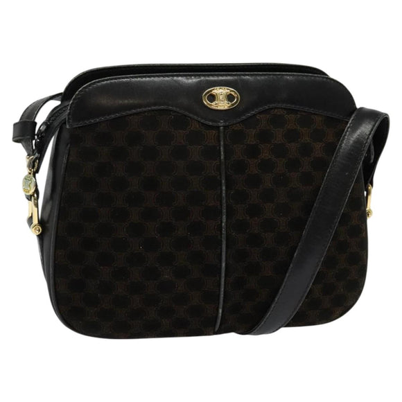 CELINE Macadam Canvas Shoulder Bag Suede Black Gold Auth 125764
