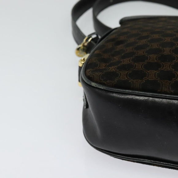CELINE Macadam Canvas Shoulder Bag Suede Black Gold Auth 125764