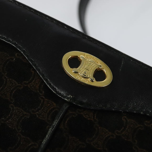 CELINE Macadam Canvas Shoulder Bag Suede Black Gold Auth 125764