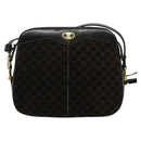 CELINE Macadam Canvas Shoulder Bag Suede Black Gold Auth 125764-2