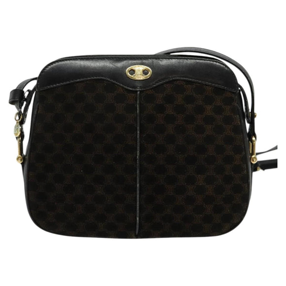 CELINE Macadam Canvas Shoulder Bag Suede Black Gold Auth 125764