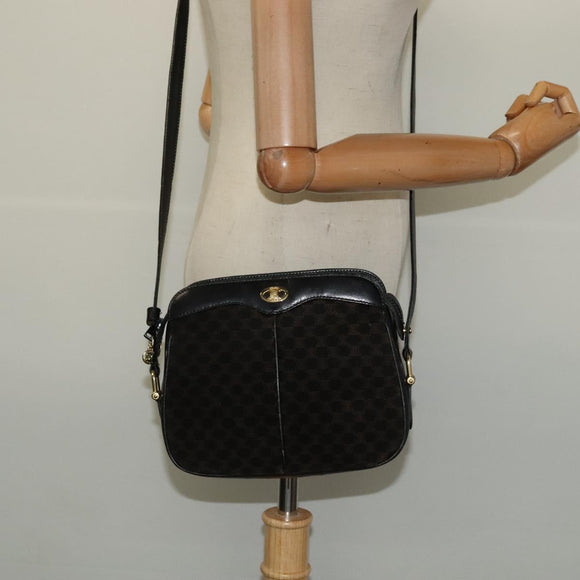 CELINE Macadam Canvas Shoulder Bag Suede Black Gold Auth 125764