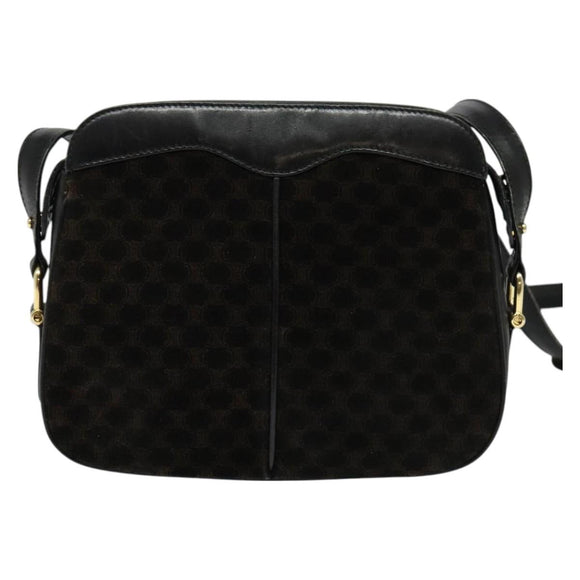 CELINE Macadam Canvas Shoulder Bag Suede Black Gold Auth 125764