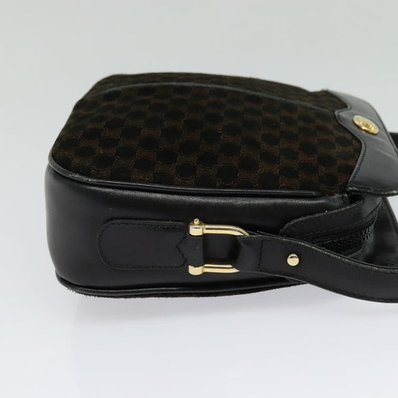 CELINE Macadam Canvas Shoulder Bag Suede Black Gold Auth 125764