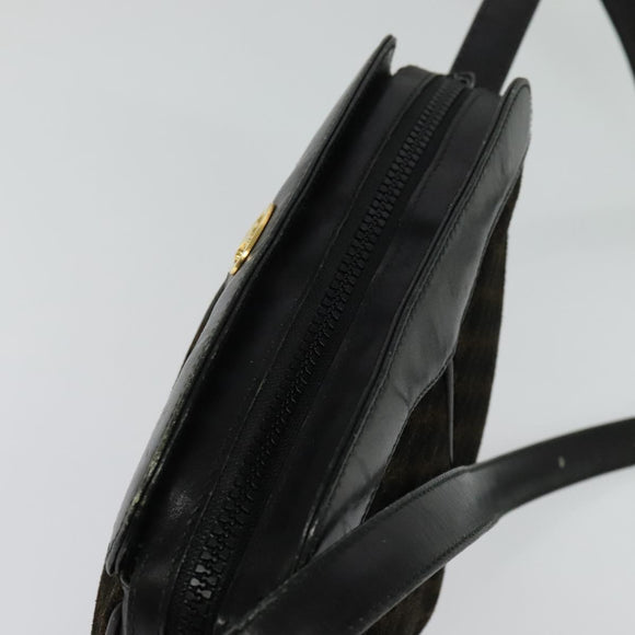 CELINE Macadam Canvas Shoulder Bag Suede Black Gold Auth 125764