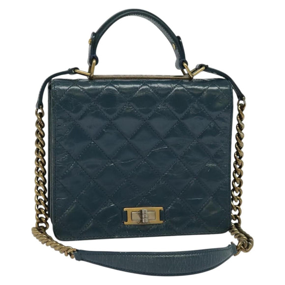 CHANEL Matelasse Chain Shoulder Bag Leather 2way Green Gold CC Auth 125767