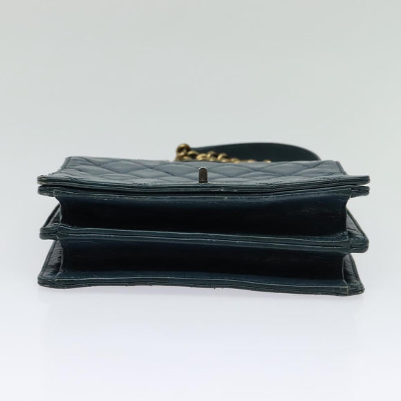 CHANEL Matelasse Chain Shoulder Bag Leather 2way Green Gold CC Auth 125767