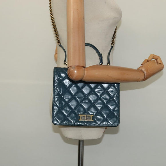 CHANEL Matelasse Chain Shoulder Bag Leather 2way Green Gold CC Auth 125767